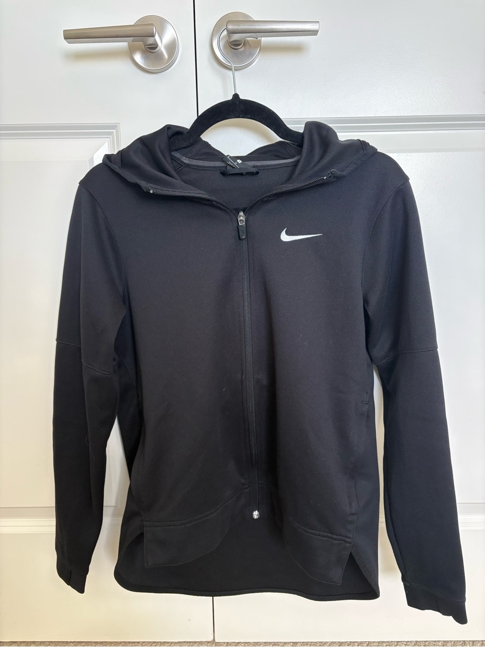 Nike Black Dri-FIT Hooded Zip Jacket with White Swoosh